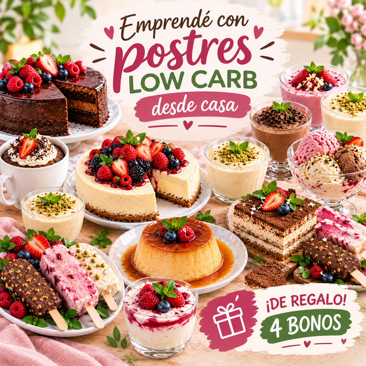 Emprendé con postres low carb + 5 bonos y ganá $700.000 por mes